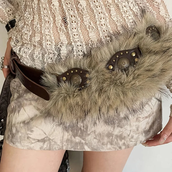 Roxy Faux-Fur Rivet Y2K Belt