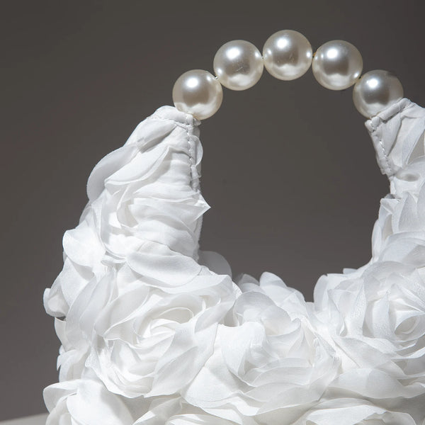 Rosalind Satin Rosette Pearl-Handle Half-Moon Evening Bag