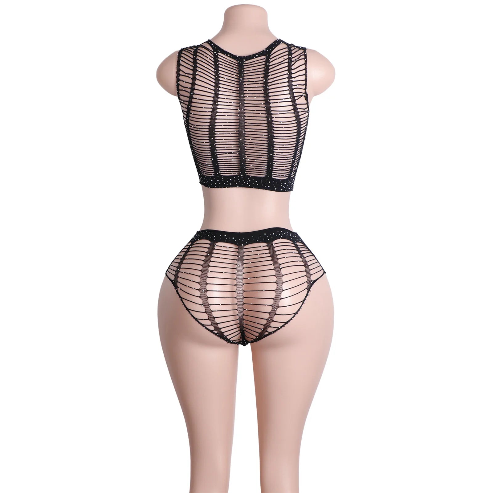 Obsidian Mirage Fishnet Rhinestone Lingerie Two-piece