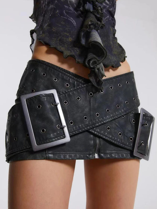 Raven Low-Rise Denim Micro Mini Skirt One-piece