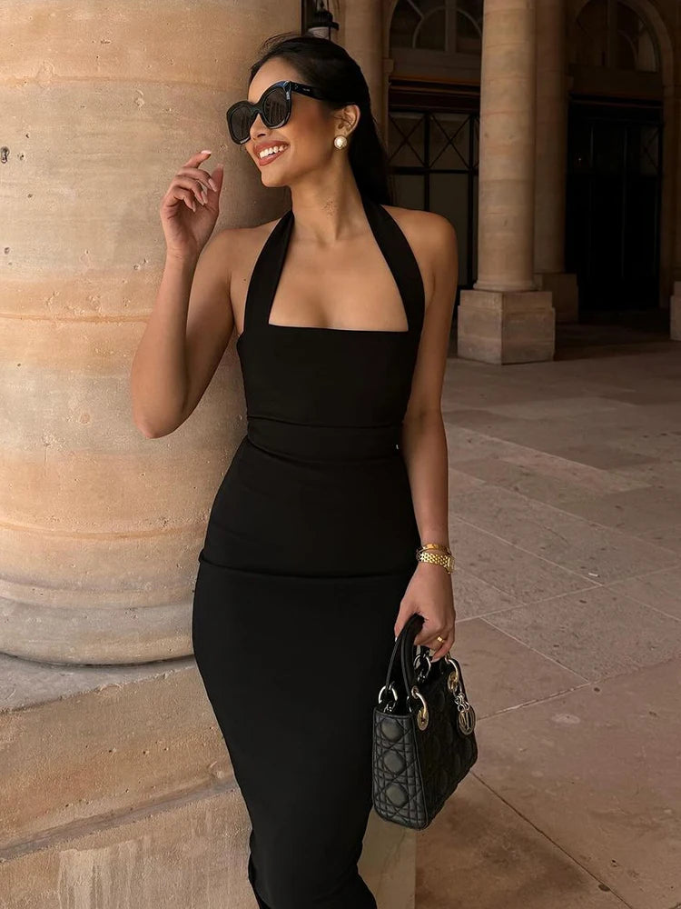 Obsidian Halter Backless Bodycon Midi Dress Secondary image