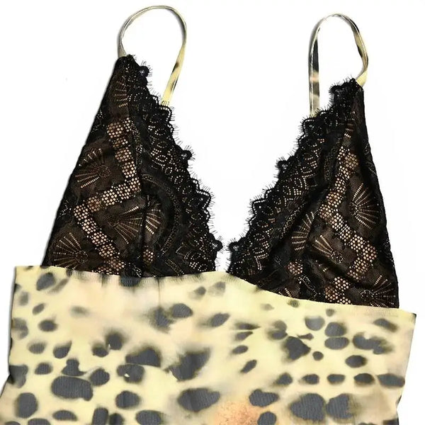 Ludmila Leopard Print Lace-Cup Slip Mini Dress