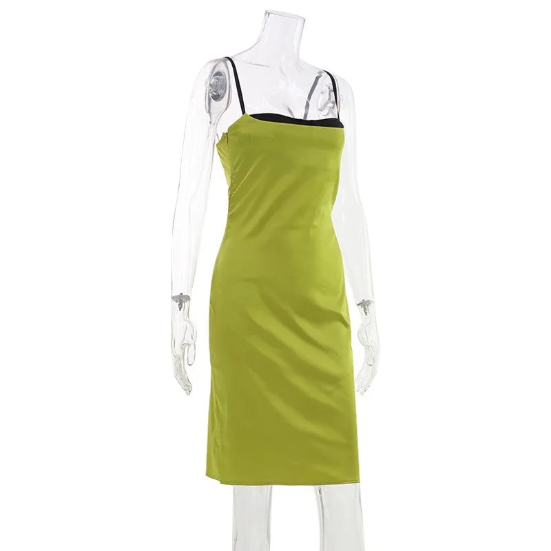 Marjolaine Contrast-Trim Satin Sweetheart Ruched Midi Dress