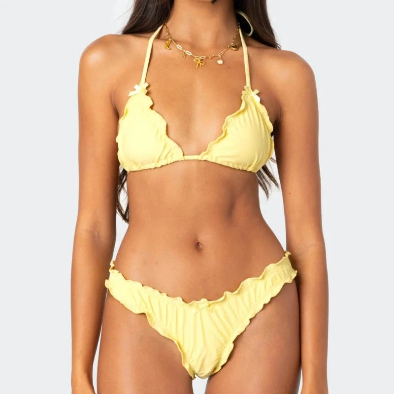 Lilia Lettuce-Trim Halter Bikini Two-piece