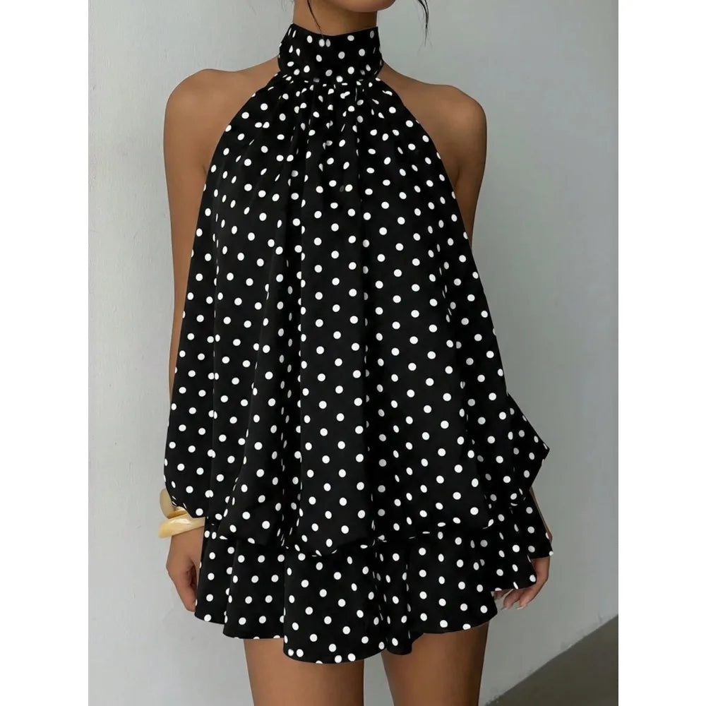Isabella Polka Dot Halter Mini Dress