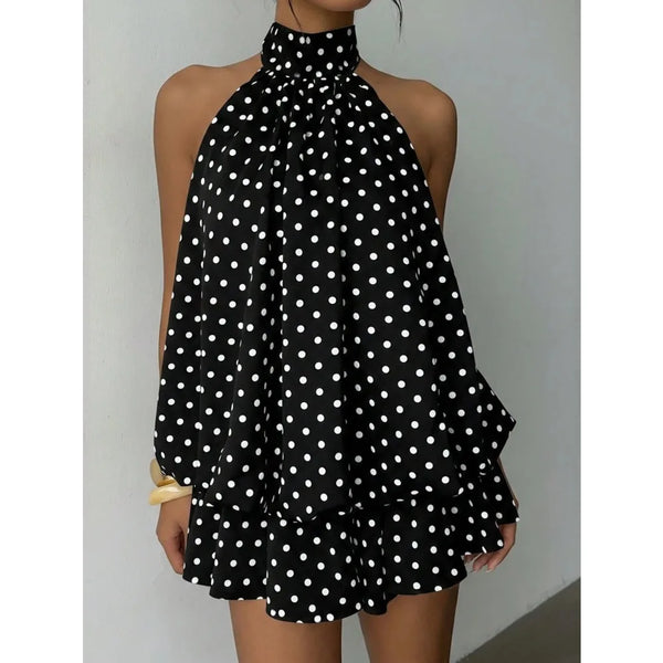 Isabella Polka Dot Halter Mini Dress