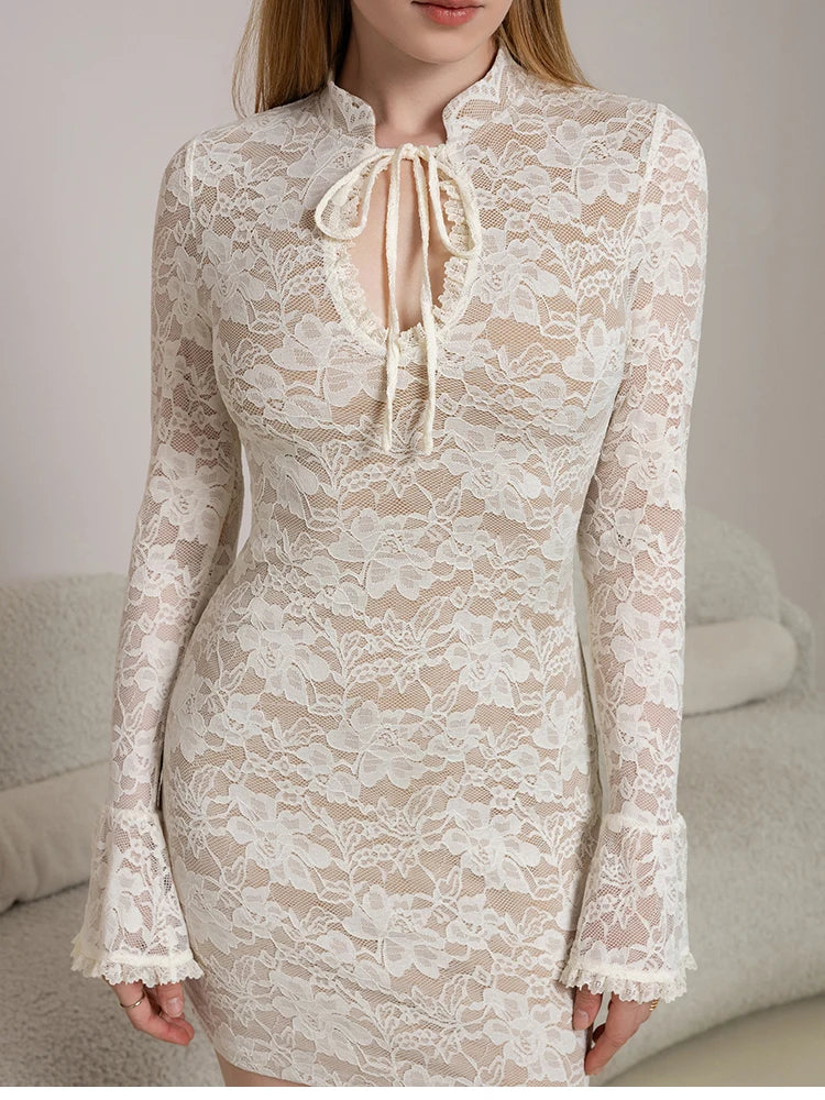 Valencia Floral Lace Long-Sleeve Mini Dress