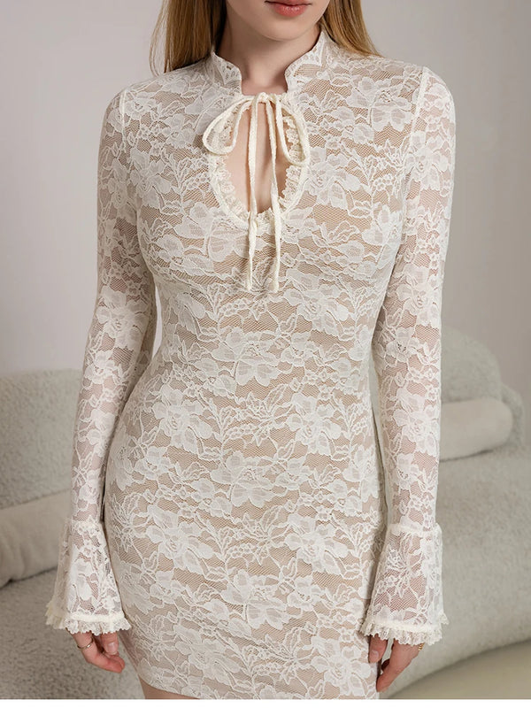Valencia Floral Lace Long-Sleeve Mini Dress
