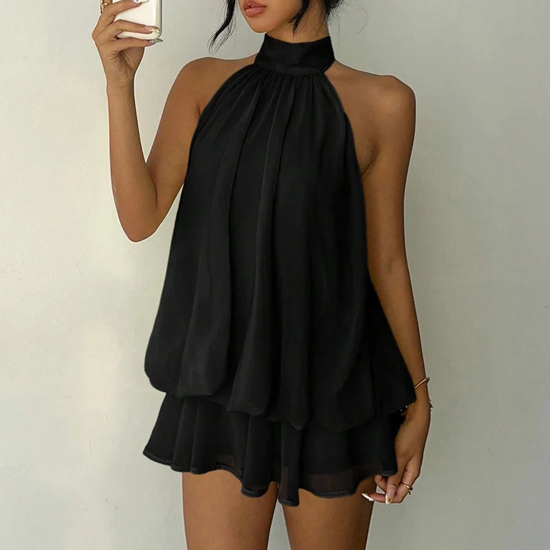 Wren Ruched Halter A-Line Mini Dress