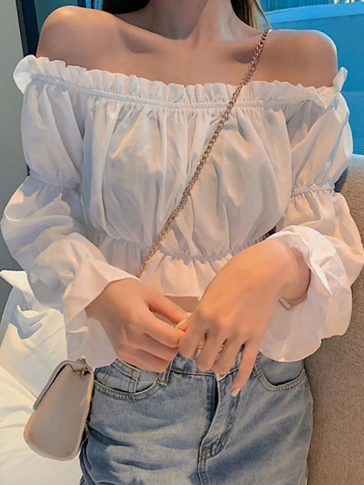 Serena Off-Shoulder Puff-Sleeve Ruffle Blouse One-piece