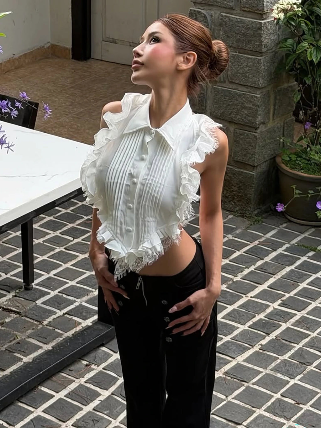 Genevieve Lace Ruffle Apparel Top