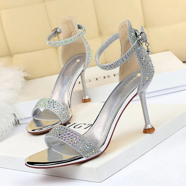 European and American Fashion Banquet Summer High-heeled Women's Shoes Thin-heeled Rhinestones with Sandals