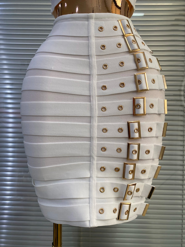 Ilsabet Buckle-Trim Bandage Bustier Crop Top & Pencil Skirt Two-piece