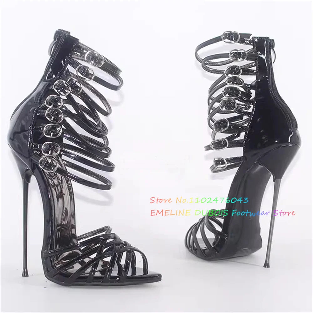 Metal Steel Heel 14/18cm Ultra High Heel Sandals Sexy Women and Men Stiletto Heel Performance Shoes Plus Size Buckle Strap Shoes