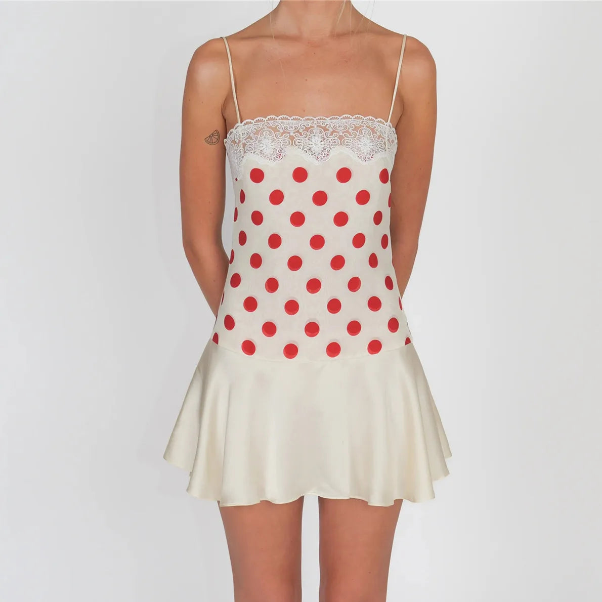 Eulalia Polka-Dot Lace-Trim Ruffle Mini Dress