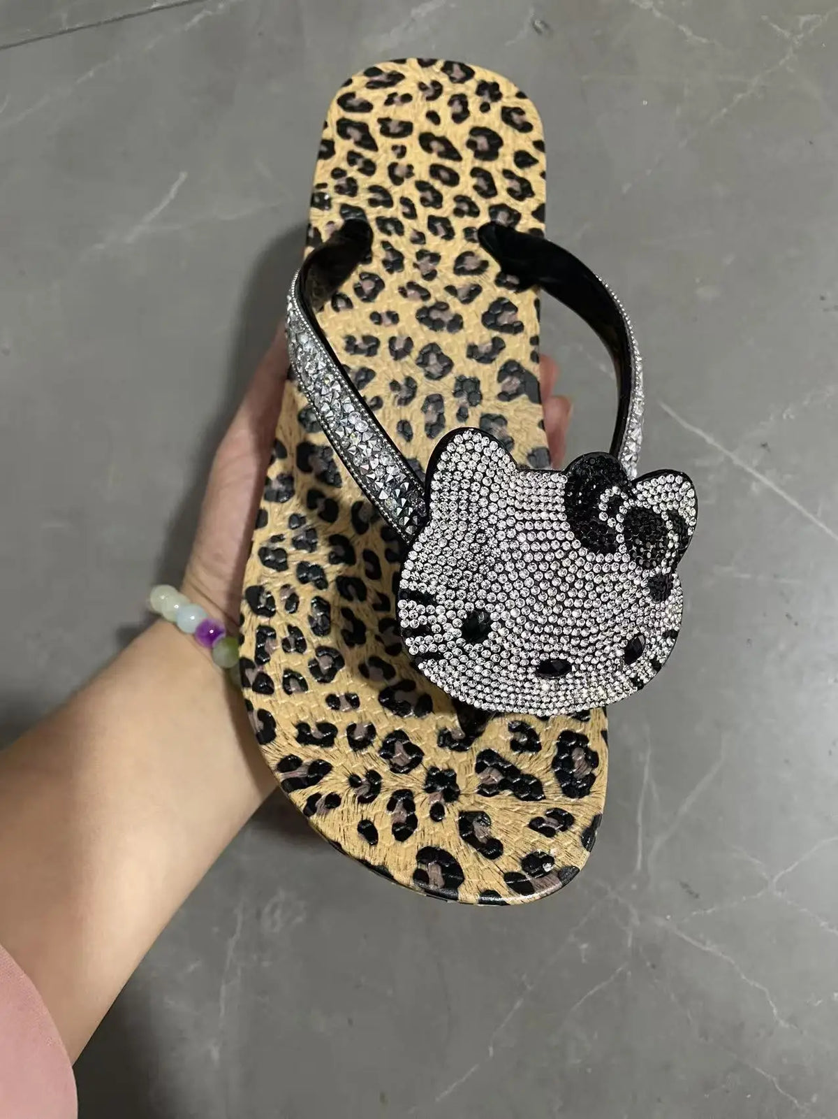 Armine Hello Kitty Rhinestone Leopard Flip-Flops