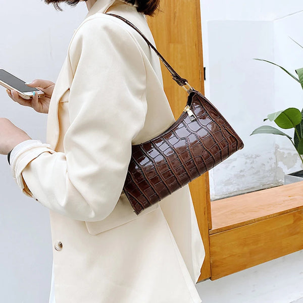 Coralie Croc-Embossed Faux-Leather Baguette Shoulder Bag