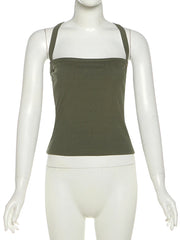 Luna Olive Crossback Ribbed Crop Top