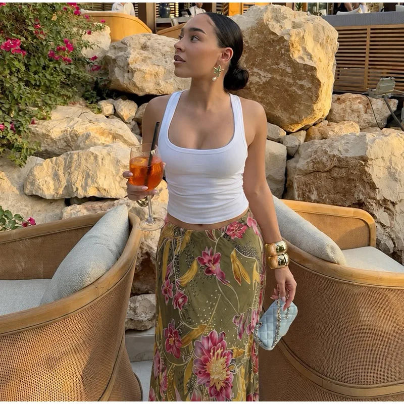 Romy Floral Satin Maxi Skirt One-piece