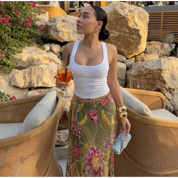 Romy Floral Satin Maxi Skirt One-piece