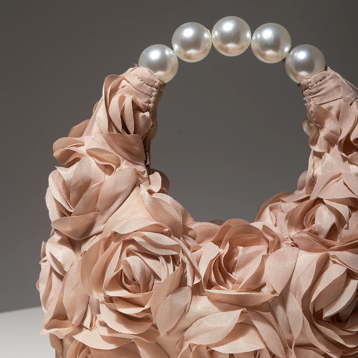 Rosalind Satin Rosette Pearl-Handle Half-Moon Evening Bag