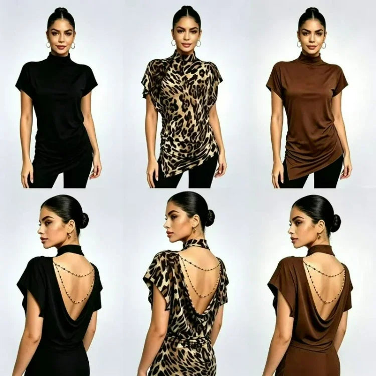 Cleo Mock-Neck Backless Chain Latin Dance Top One-piece Main image