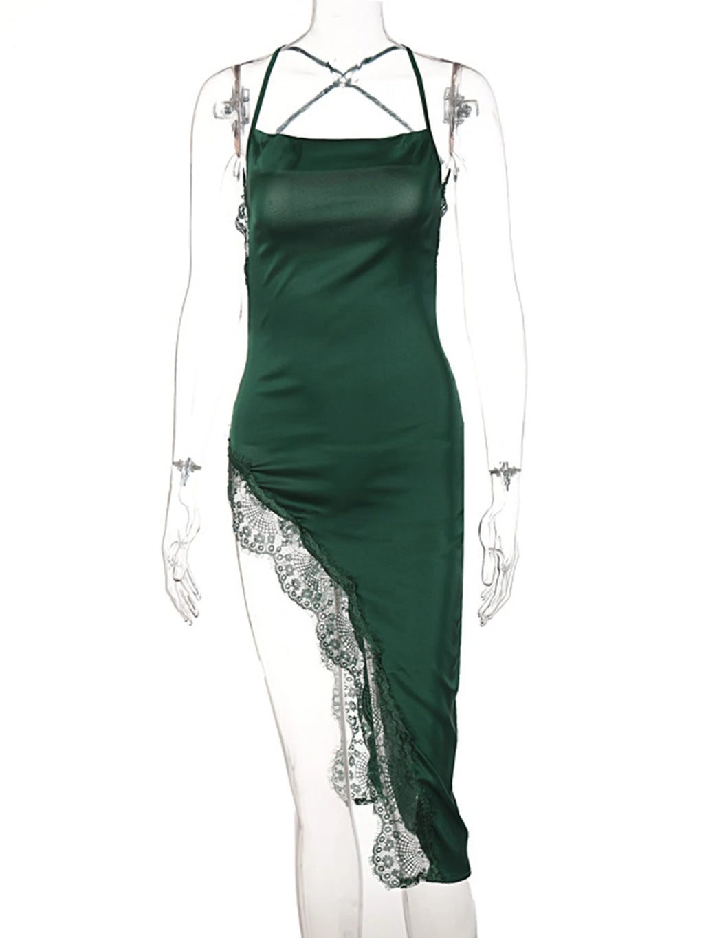 Marcella Spaghetti-Strap Backless Slip Midi Dress