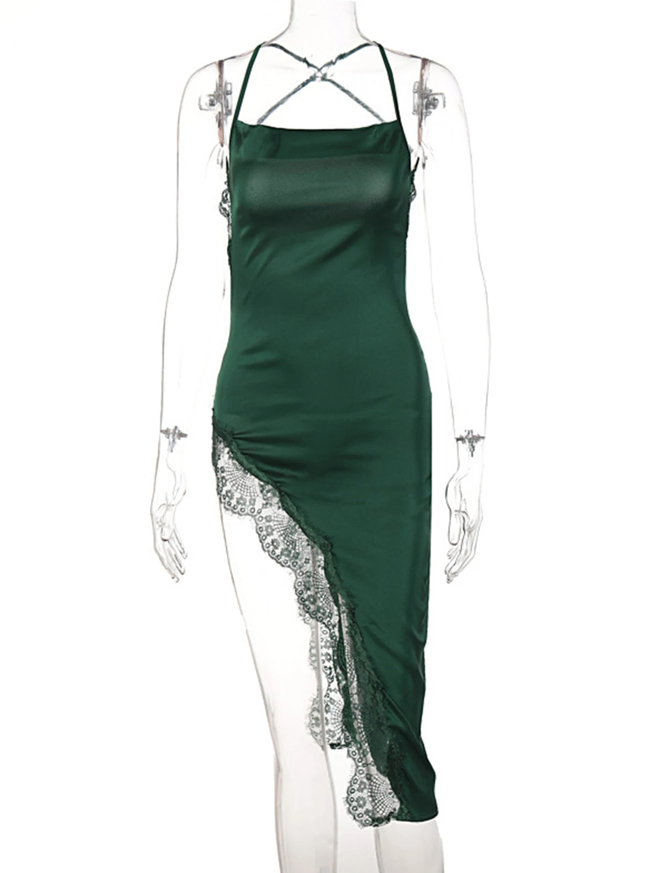 Marcella Spaghetti-Strap Backless Slip Midi Dress