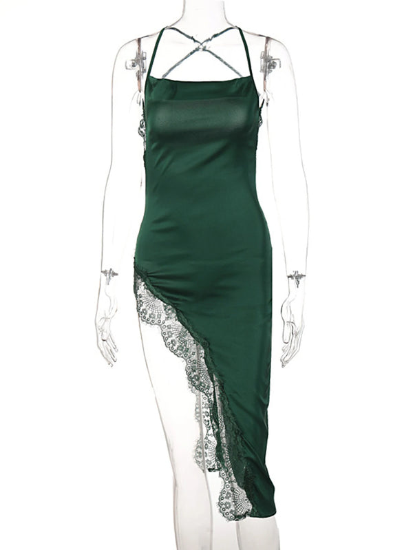 Marcella Spaghetti-Strap Backless Slip Midi Dress