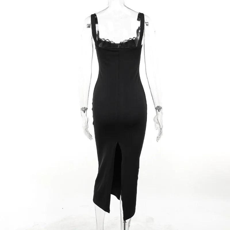 Noire Lace-Trim Tie-Front Midi Dress