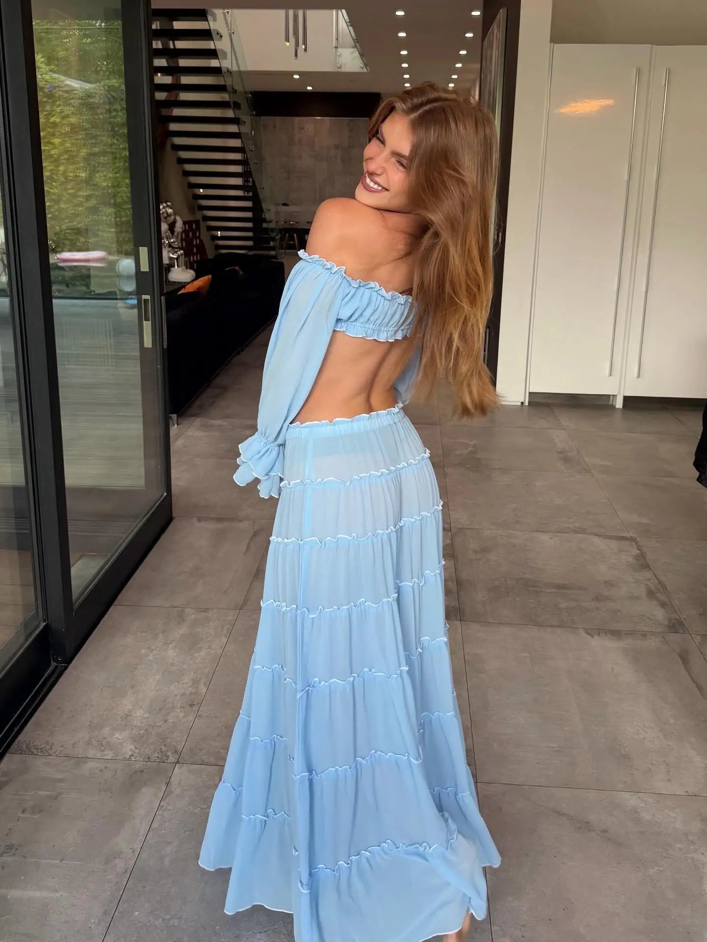 Narine Ruffle Bandeau Top, Maxi Skirt & Shorts Beach Separates Collection Secondary image