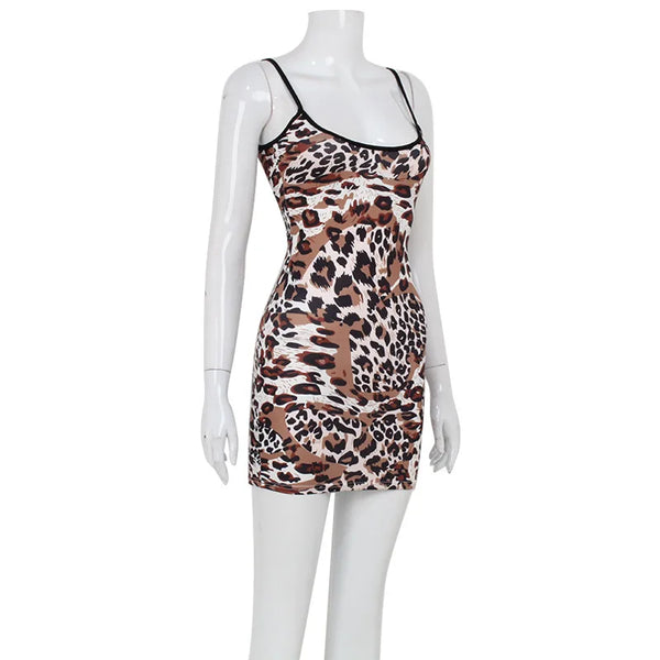 Eulalie Leopard Print Backless Cami Bodycon Mini Dress