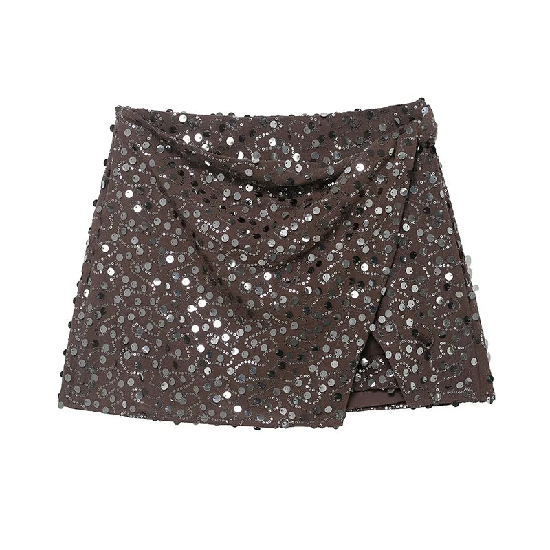 Quinta Sequin Wrap-Front High-Waist Mini Skirt One-piece