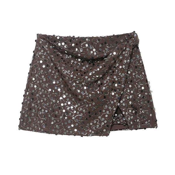 Quinta Sequin Wrap-Front High-Waist Mini Skirt One-piece