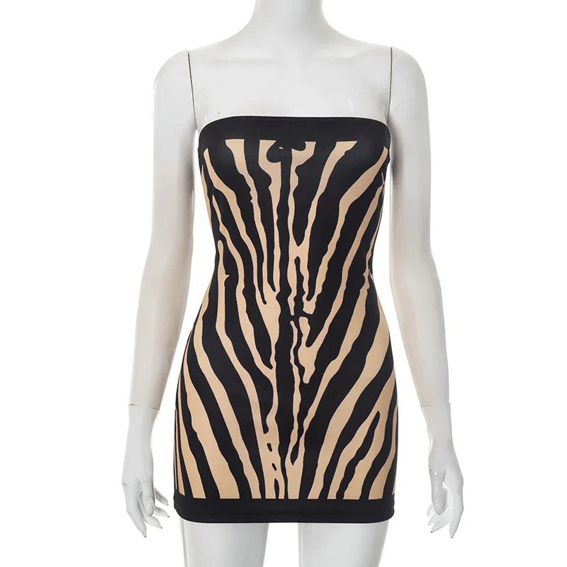 Zuri Zebra-Print Strapless Backless Mini Dress
