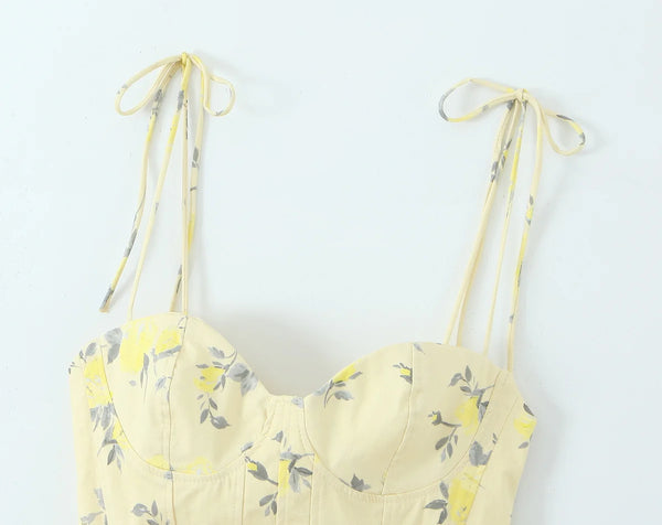 Rozalia Floral Sweetheart Tie-Strap Peplum Corset Cami Top One-piece