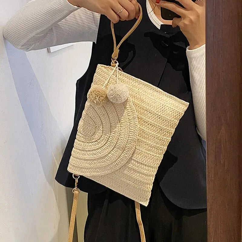 Soleil Woven Straw Envelope Crossbody Bag