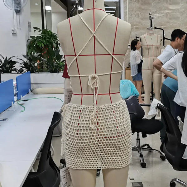 Ivy Crochet Asymmetric Halter Top Bodycon Skirt Set