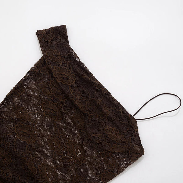 Valentina Cocoa Lace Draped Maxi Dress