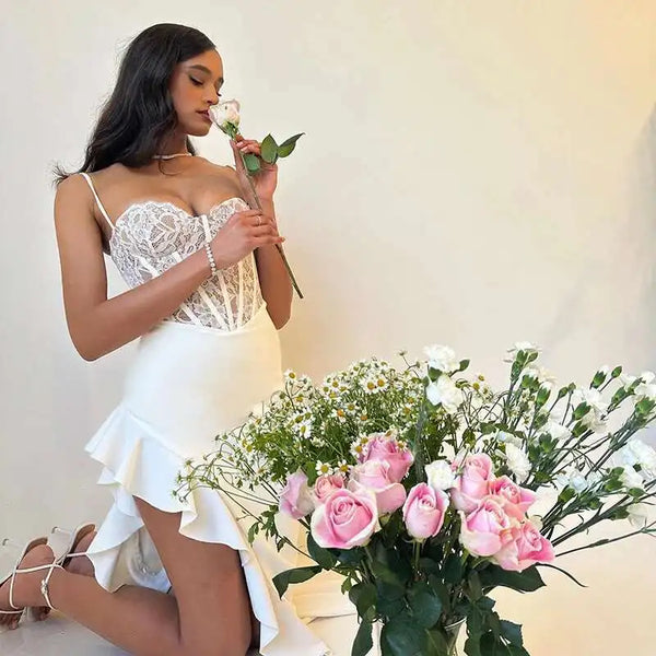 Celestia Lace Corset Ruffle Maxi Dress