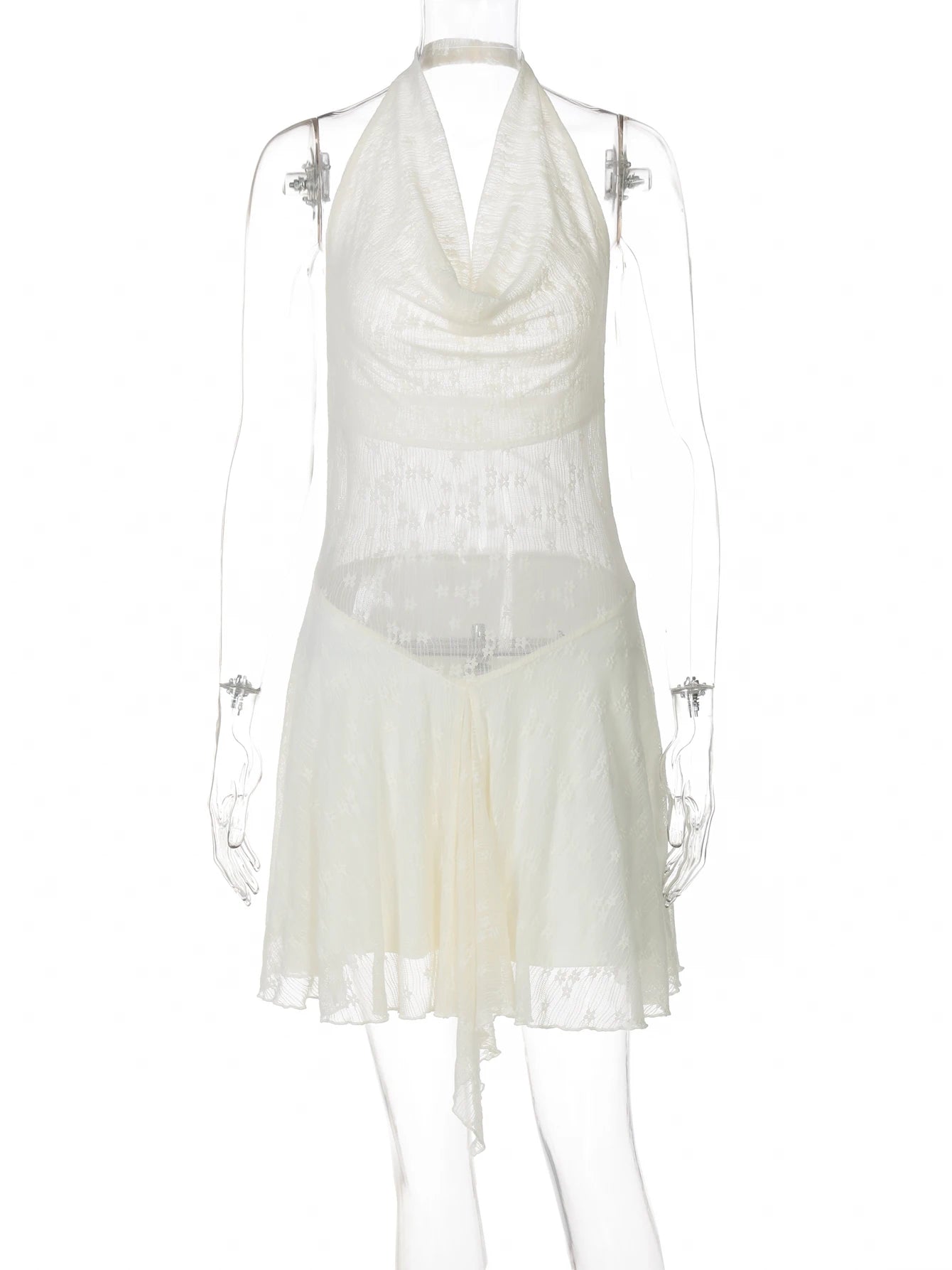 Oriana Floral Sheer Pleated Halter Mini Dress