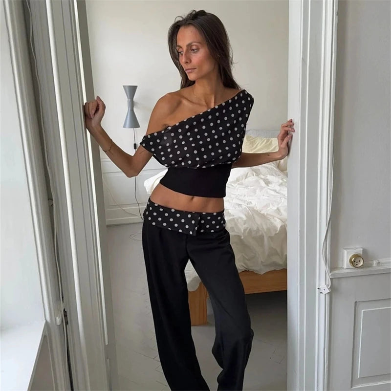 Luna Polka Charm One-Shoulder Top