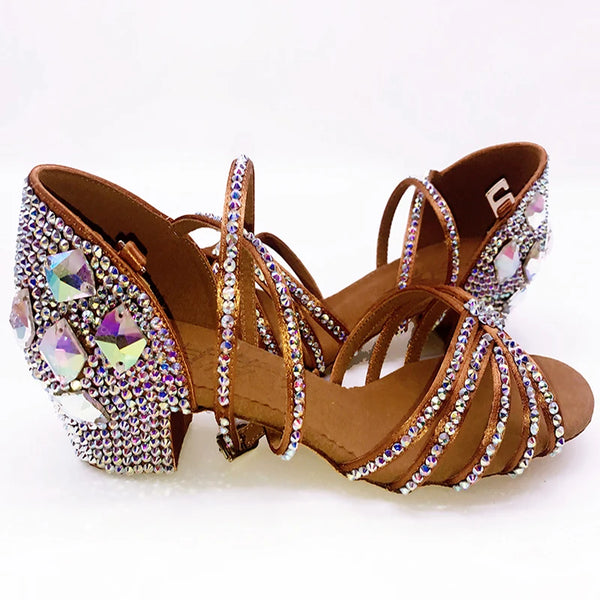 Latin Dance Shoes Full Rhinestone Girls Latin Dance Shoes Soft Bottom Adult SALSA Diamond Salsa Latin Ballroom Shoes
