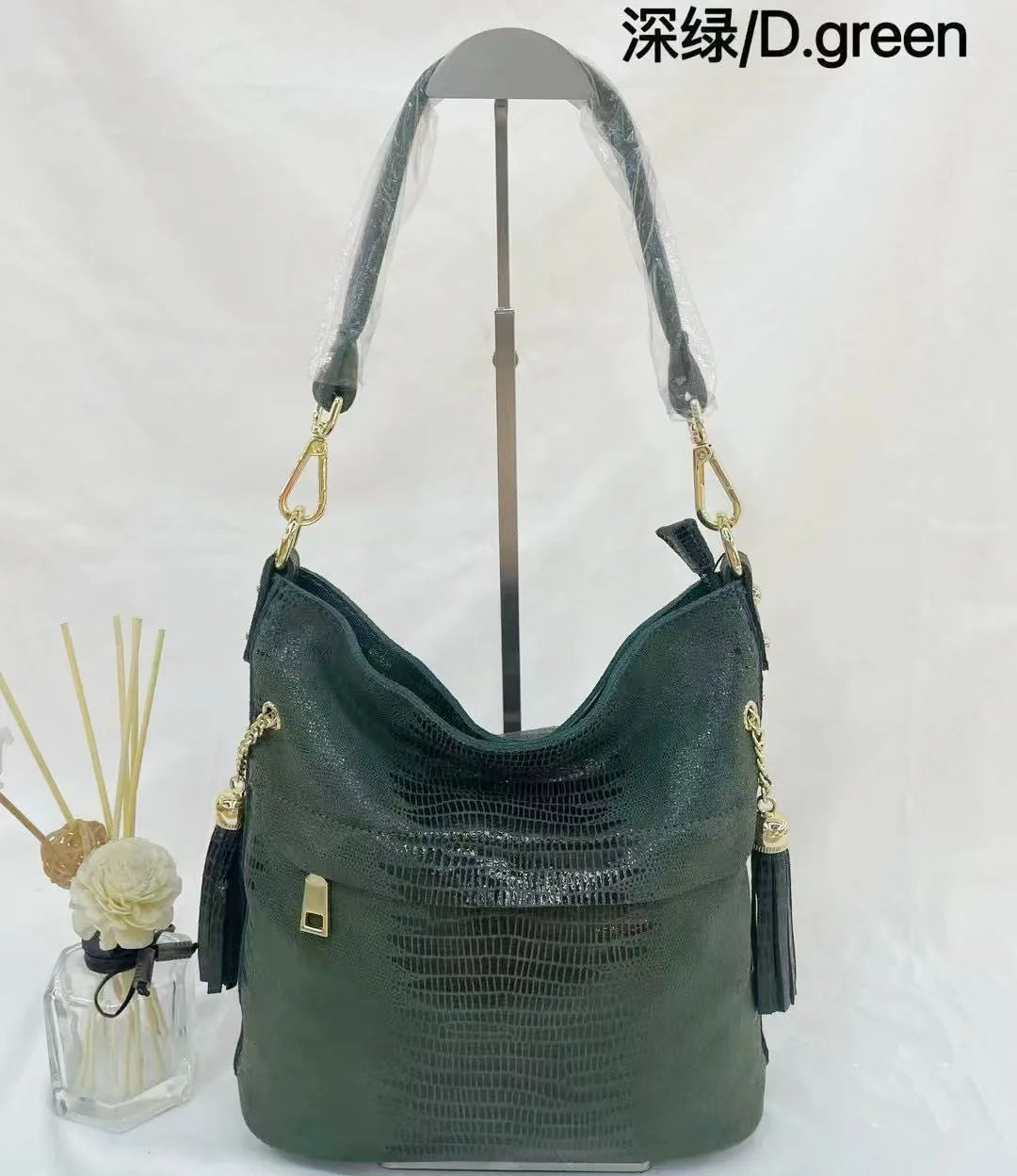 Lucienne Embossed Leather Bucket Bag
