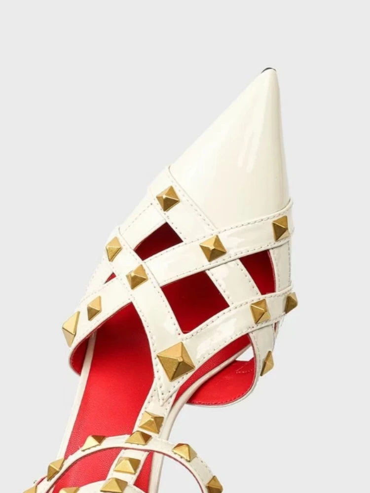 European and American Sexy Studded Pointed Fashion Stage Runway Shoes with French Style Toe Closure Buckle Strap Women's Sandals