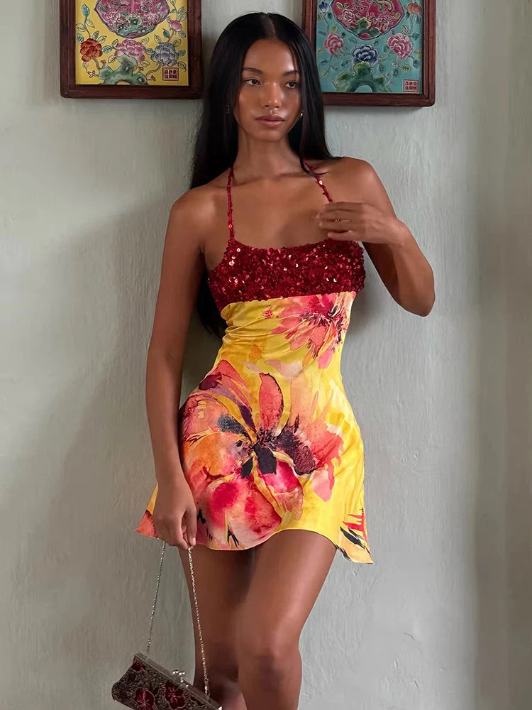 Soleil Sequin Floral Halter Mini Dress Secondary image