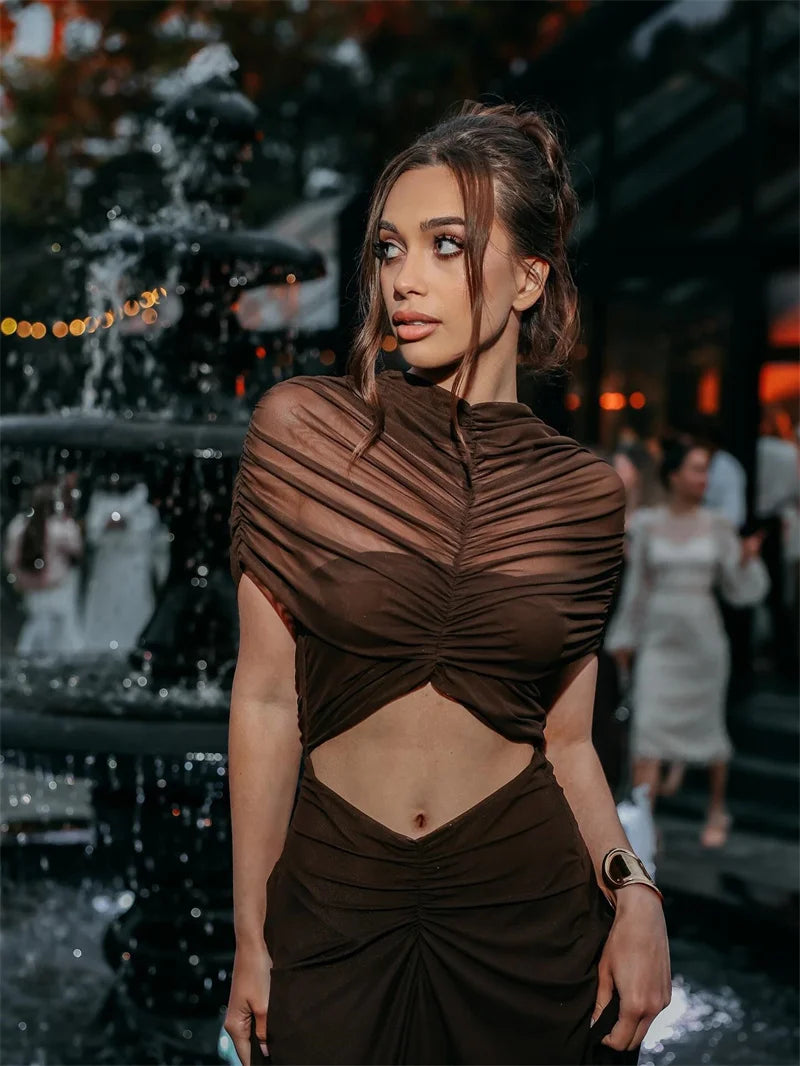 Monroe Hollow-Out Ruched Bodycon Maxi Dress