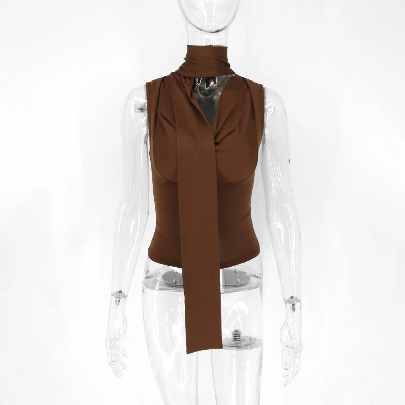 Cecelia Soft Whisper Ruched Draped Sleeveless Scarf Top One-piece