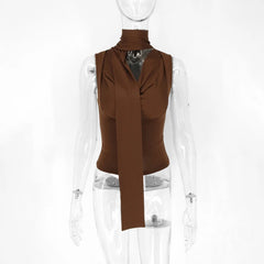 Cecelia Soft Whisper Ruched Draped Sleeveless Scarf Top One-piece