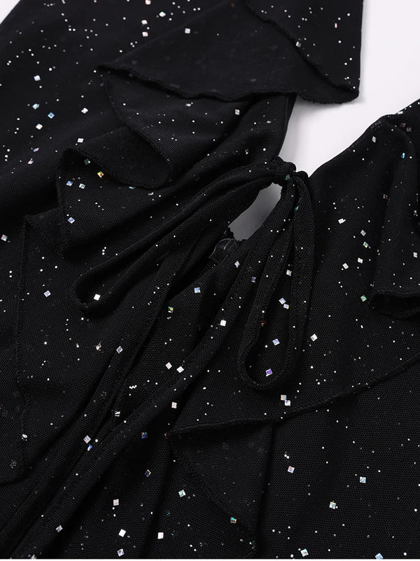 Fiorella Sequin Mesh Halter Mini Dress